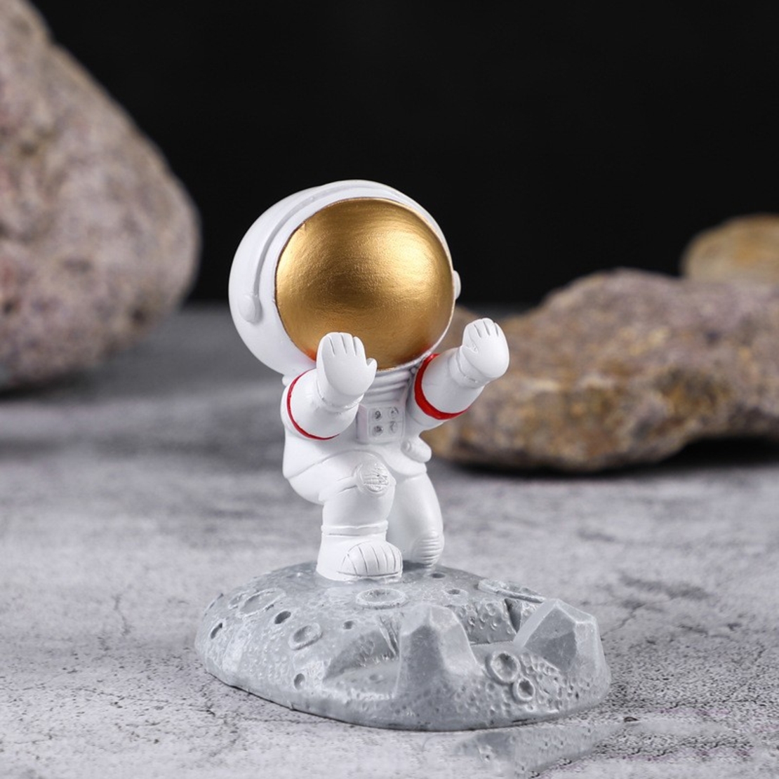 Suport pentru Telefon, Flippy, Suport de Birou pentru Telefon, Suport Telefon pentru Copii, Model Astronaut, Model 2, 9 x 8.5 x 6.5 cm, Plastic, Alb