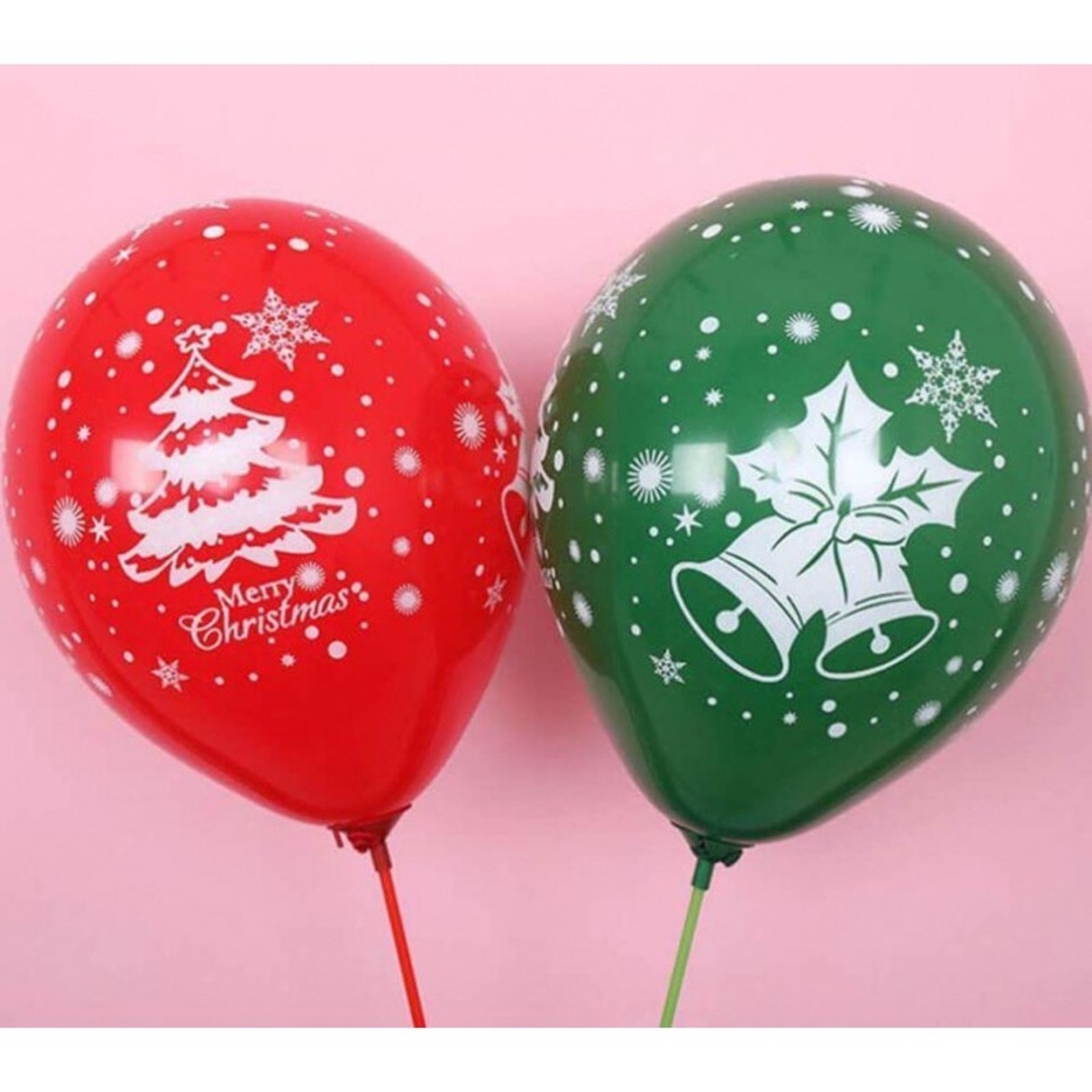 Set 16 Baloane din Latex, Flippy, Model Merry Christmas, Tematica Craciun, 25 cm, Verde Rosu