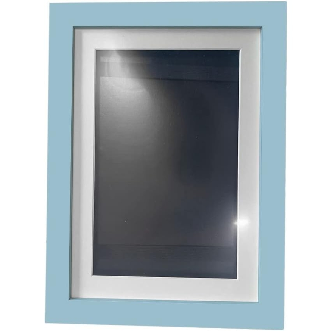 Rama Foto Flippy, cu Magnet, din Lemn, cu Spatiu Pentru Depozitare, Pentru Desene si Picturi A4, Sticla Securizata, Rama MDF, 21x30 cm, Albastru