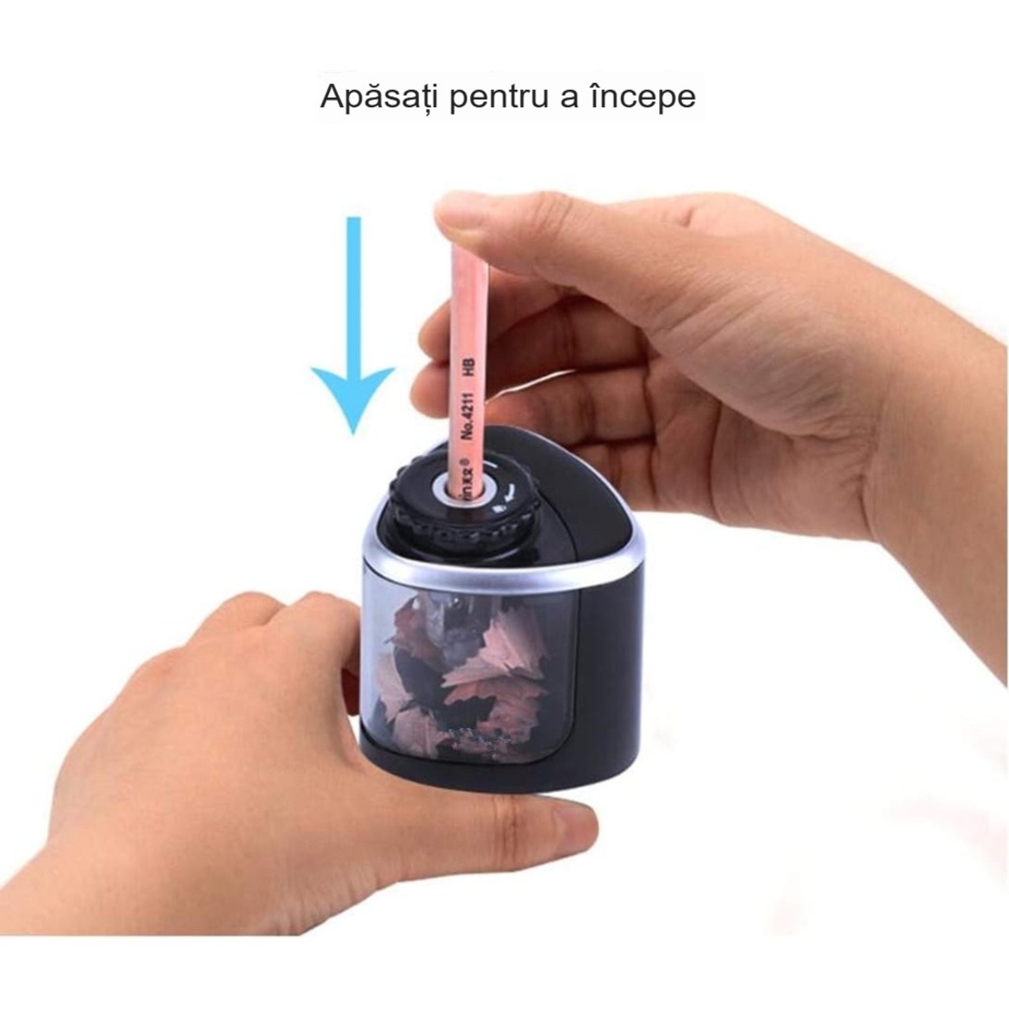 Ascutitoare Electrica Semi-Automata, Flippy, din Plastic, Baterii 2 x AA (neincluse), 6.5 x 6.5 x 7.5 cm, Negru