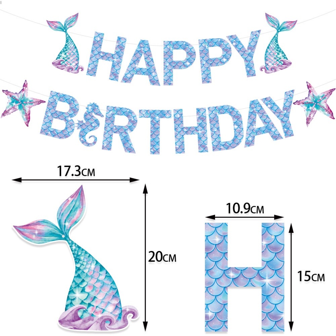 Banner Happy Birthday Sirena, Flippy, Colectia Mermaid, 17 Piese, Multicolor