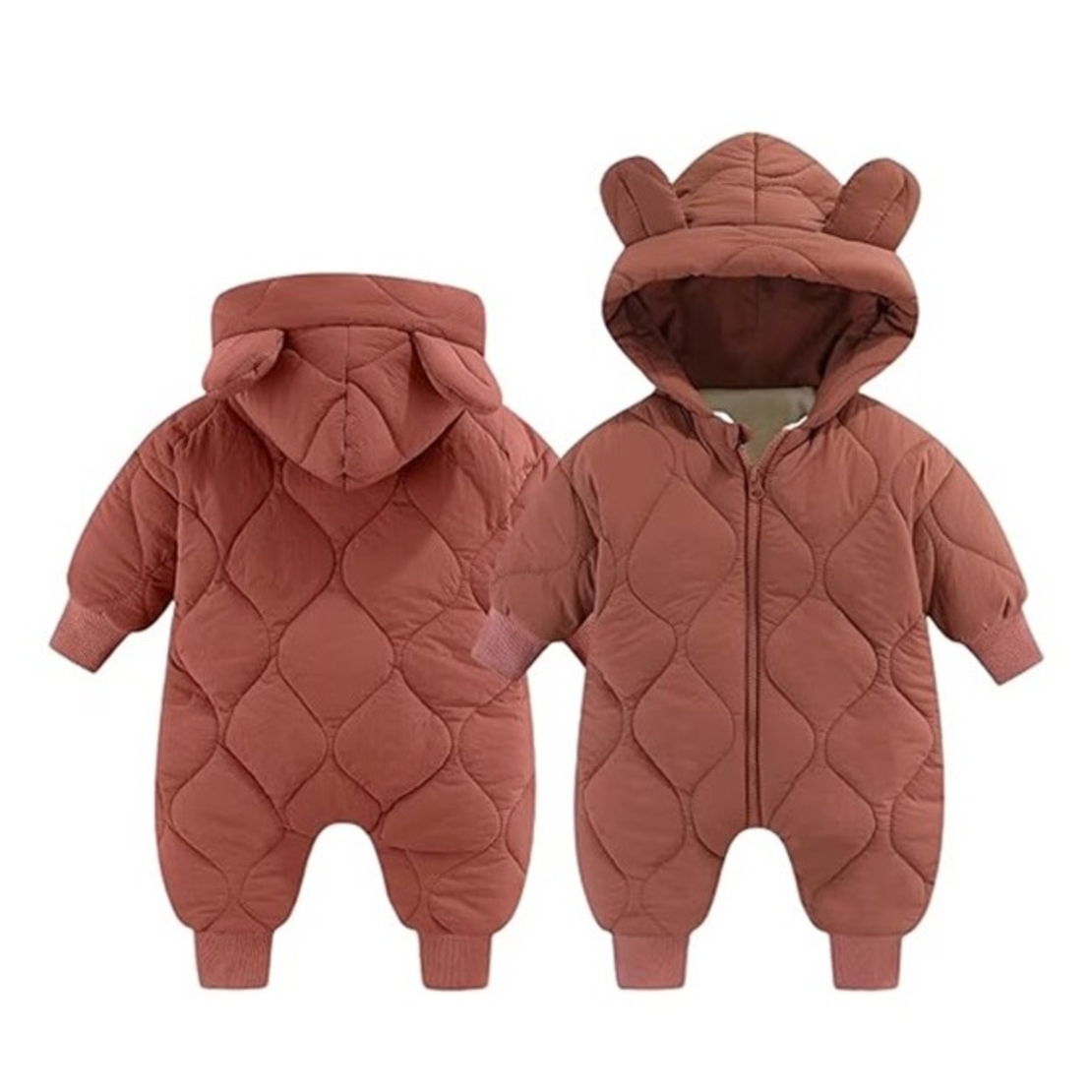 Combinezon de Iarna, Flippy, pentru Bebelusi, din Bumbac, cu Urechi, Mansete Elastice, Unisex, 73 cm, Visiniu