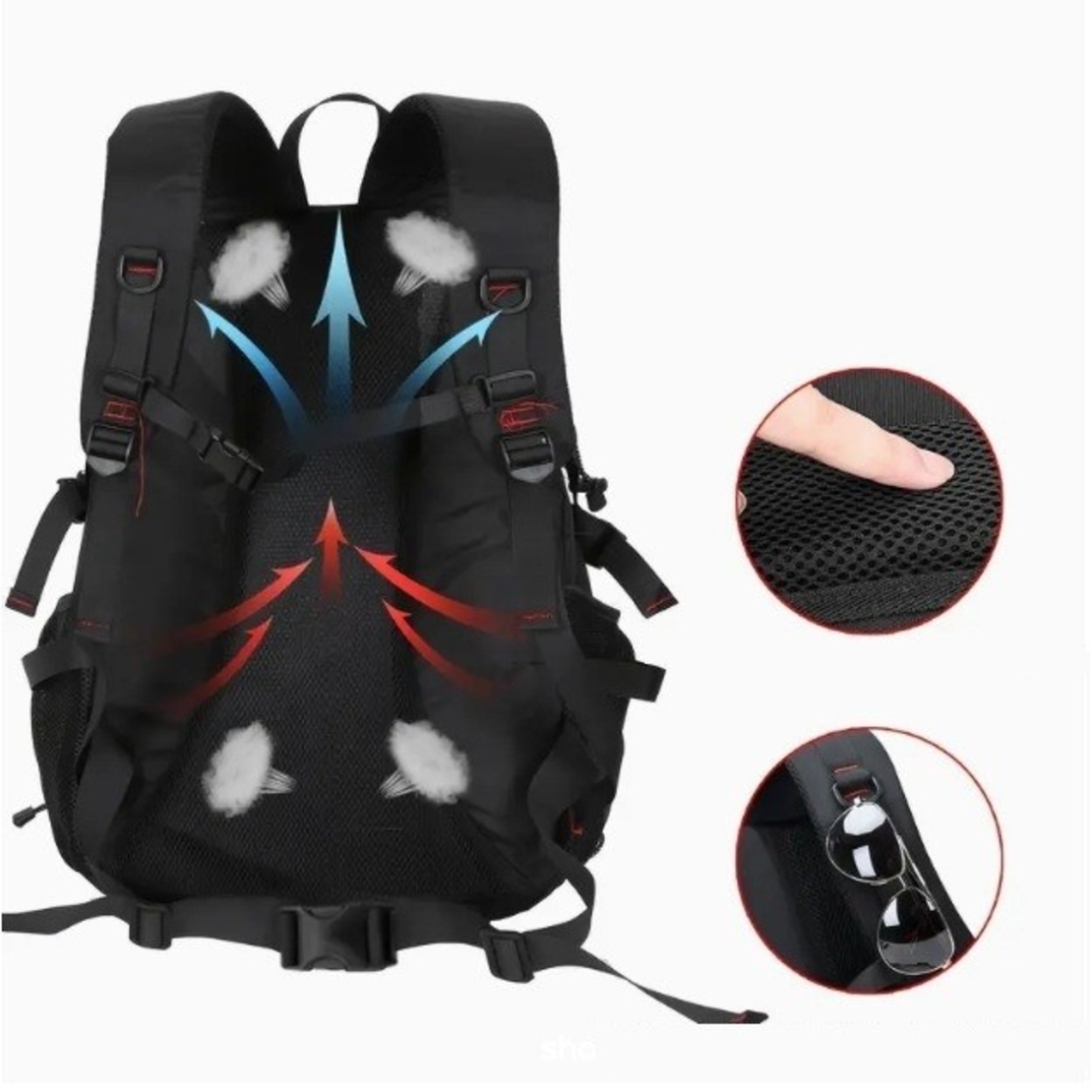 Rucsac Multifunctional de Alpinism, Flippy, Capacitate 36-55 L, de Calatorie, Impermeabil, Slot USB Incarcare Telefon, Bretele Reglabile, 52 x 34 x 19 cm, Negru