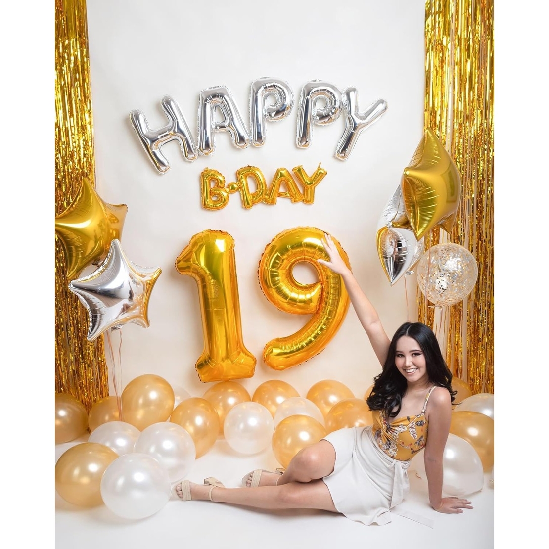 Balon din Folie Metalizata Flippy, Figurina Cifra, Tema Aniversare 80 cm, Ambalaj Individual, Pai inclus, Umflare cu Aer sau Heliu, Auriu, Cifra 9