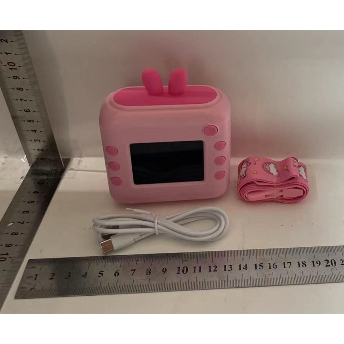 Camera Instantanee pentru Copii, Flippy, cu Functie de Printare, Cablu USB-C, Bluetooth, Compatibil iOS/Android, Imprimare APP, Model Iepure, Snur de Agatat Inclus, Roz
