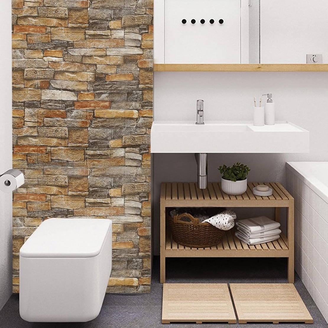 Set 10 Stickere de Perete, Flippy, Autoadezive, 70 x 77 cm, 2.5 mm Grosime, Suprafata Acoperita 5.3 mp, din PVC, Model Caramida, Galben