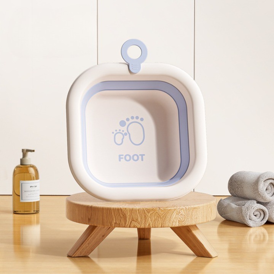 Cada Pliabila pentru Baie pentru Copii, Flippy, Cadita pentru Bebelusi, Model Patrat pentru Picioare, Albastru, 30x30x3.5 cm, 3.5 L