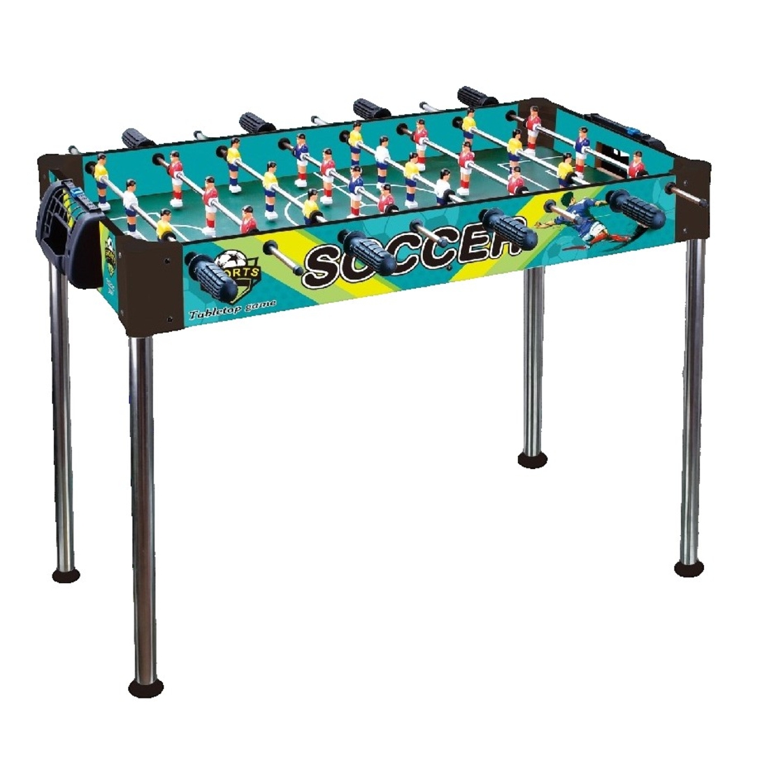 Masa de Fotbal, Flippy, cu Picioare Inalte, 8 Manere, Tablou de Scor, 86 x 62 x 65 cm, din Lemn/Otel si ABS, Albastru