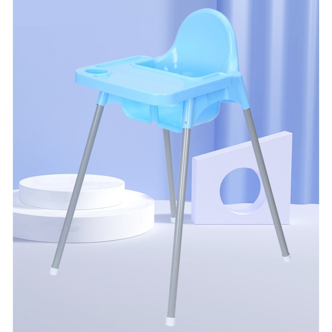 Scaun de Masa, Flippy, pentru Bebelusi si Copii 6-36 Luni, din Plastic/Metal, Centura in 2 Puncte, Tava Detasabila, 63 x 57 x 85 cm, Albastru