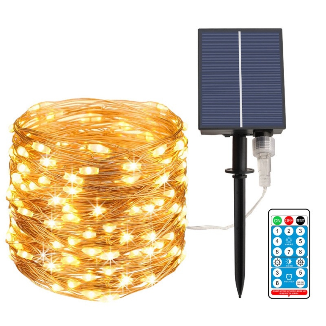 Instalatie Craciun, 300 LED-uri, 32 metri,  pentru exterior cu incarcare solara, alb cald, Flippy