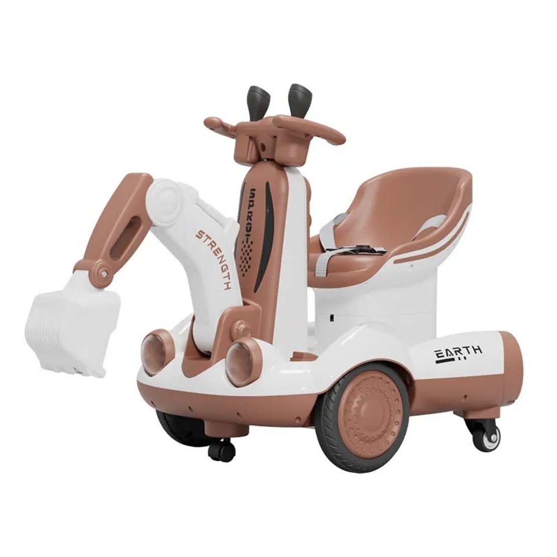 Excavator Electric, Flippy, pe 4 Roti Antiderapante, cu Telecomanda, Brat Controlat Electric, cu Telecomanda, +2 Ani, Maro