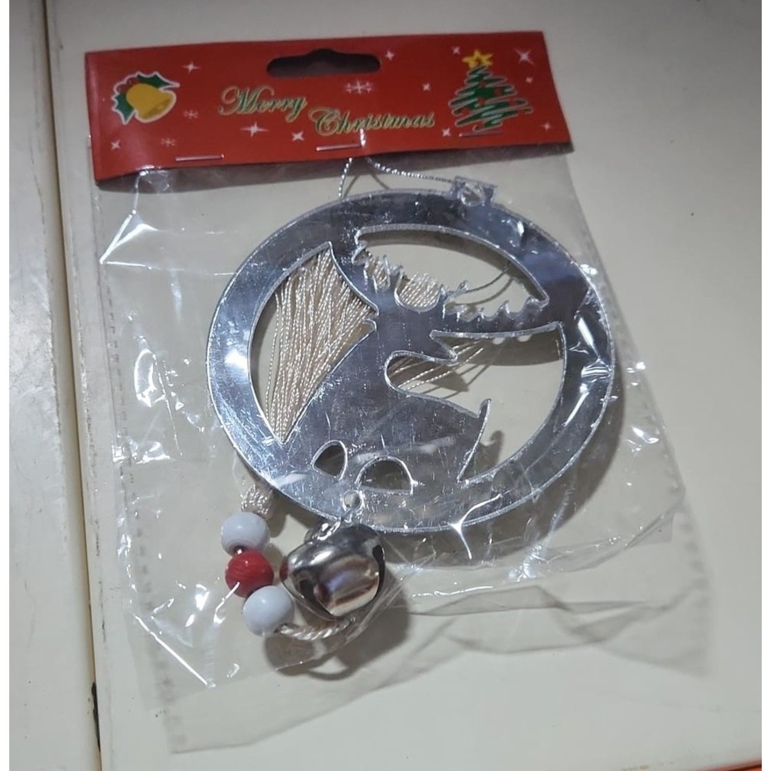 Decoratiune de Craciun, Flippy, pentru Brad, Model Ren cu Clopotel, Lucios, Argintiu