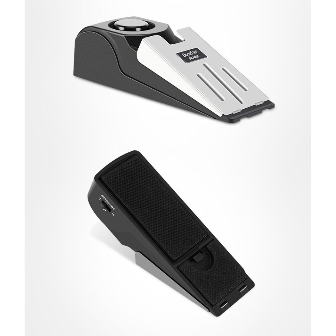 Opritor pentru Usa cu Alarma, Flippy, 120DB, cu Baterii, cu 3 Trepte de Sensibilitate, Antialunecare, Buton ON-OFF, 14x4.5x4 cm, Negru