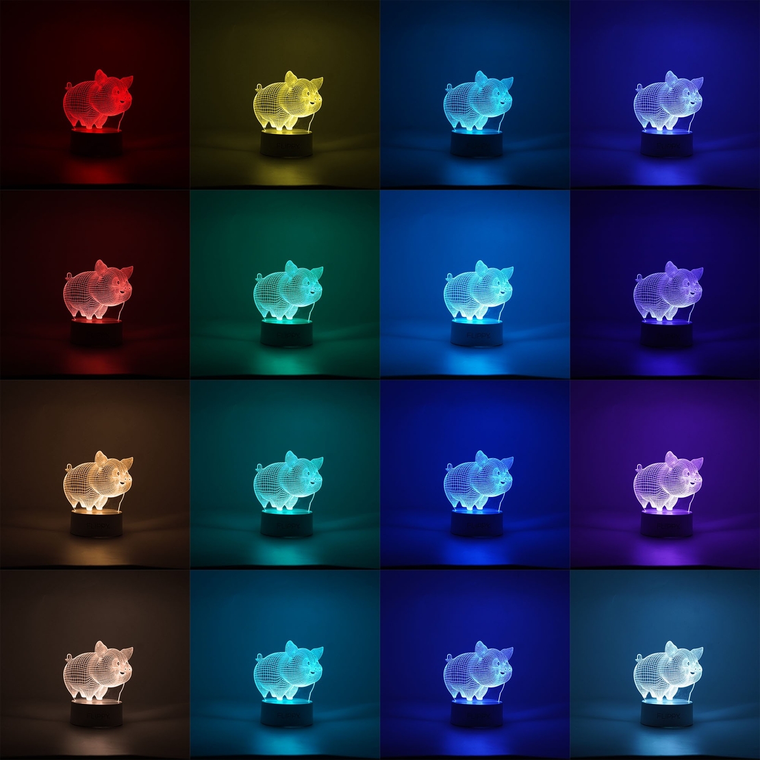 Lampa LED decorativa, Flippy, 3D, Porcusor Gras, din material acril si lumina multicolora, alb