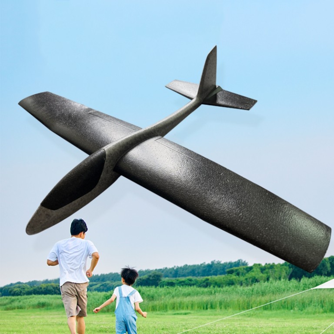 Avion Zburator, Flippy, Tip Planor, 83 cm Lungime, +3 Ani, din Polistiren, Aruncare 10 - 30 m, Negru