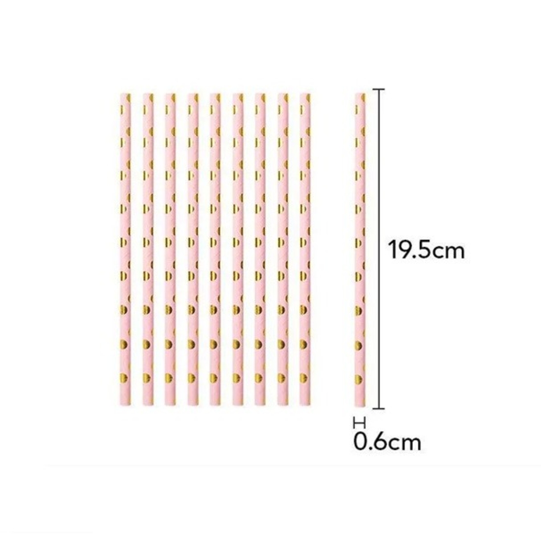 Set 10 Paie, Flippy, din Hartie, 19.5 cm, Model cu Buline Aurii, Roz