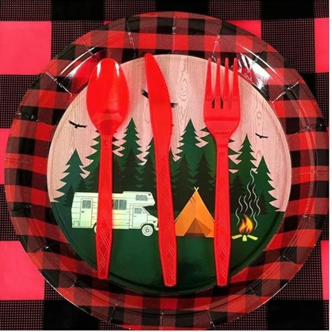 Set 10 Farfurii Unica Folosinta, Flippy, 23 cm, Model Camping, Multicolor
