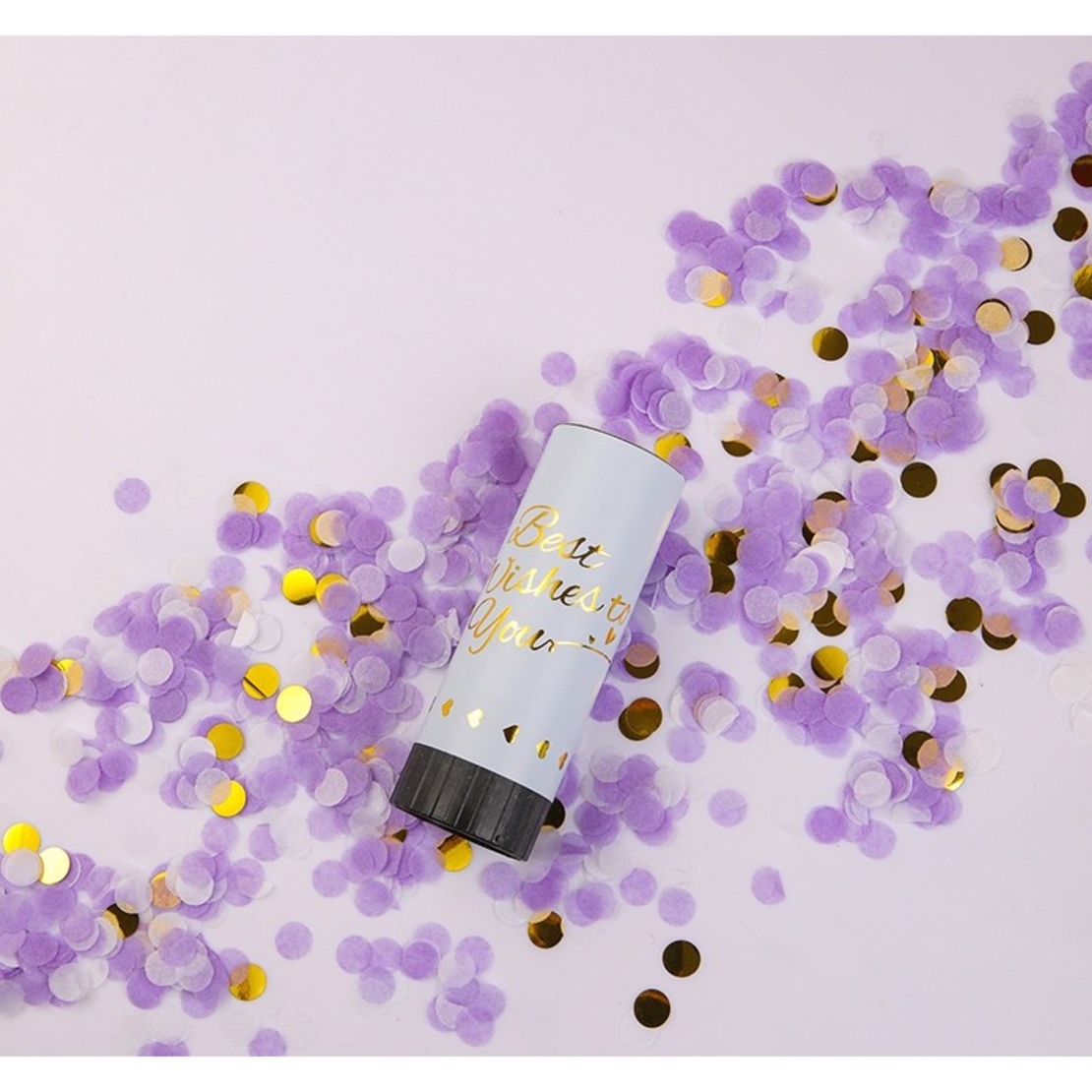 Tun de Confetti, Flippy, Best Wishes 11 x 4 cm, Model Buline din Hartie si Folie, Mov