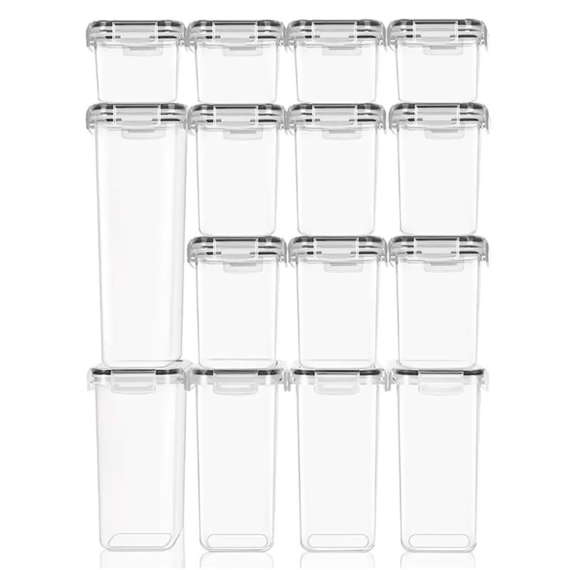 Cutii de depozitare alimente, Flippy, Set din 15 Cutii pentru Condimente, Cereale, Cutii pentru Bucatarie, din Plastic PP, Cutii Alimentare, Diferite Dimensiuni, Transparente