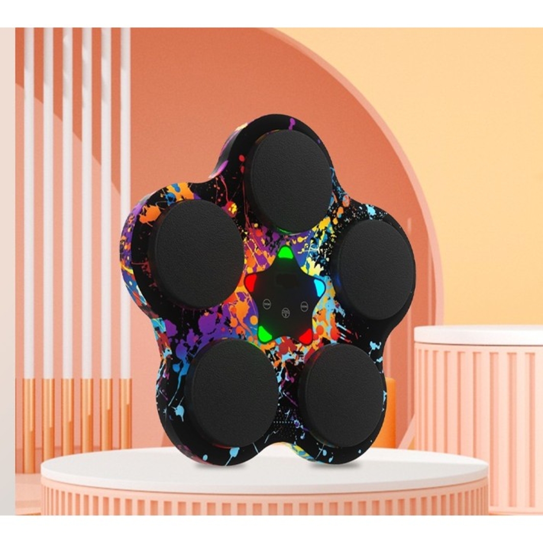 Jucarie de Boxat cu Muzica si Lumini, Flippy, Bluetooth, Incarcare USB, Aplicare cu Ventuze, 5 Tinte, 40x38x8 cm, 930 g, Negru