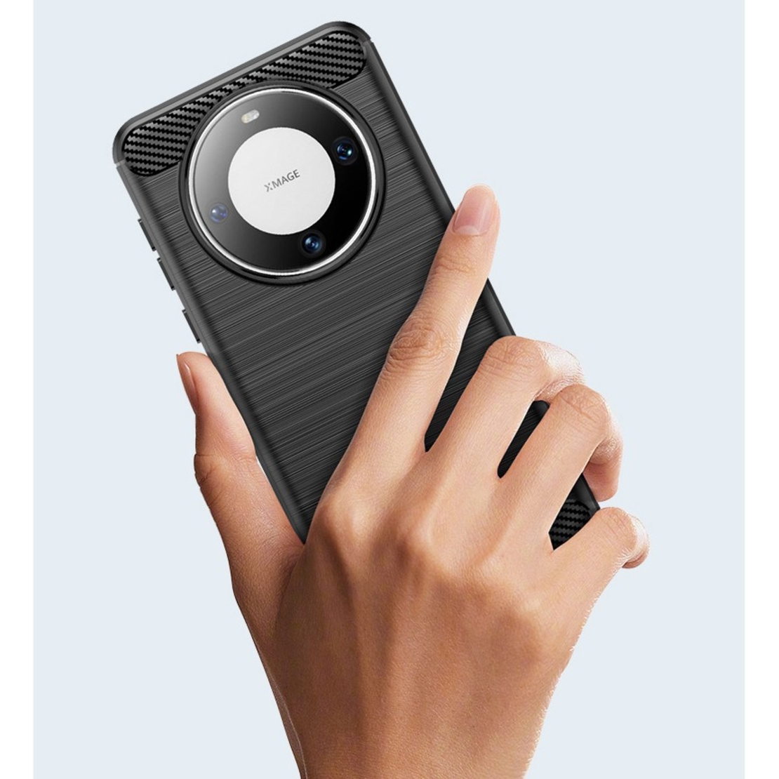 Husa de Protectie pentru Huawei Mate 60 Pro, Flippy, Protectie 360, din TPU cu element de Carbon, Anti Alunecare, 1.8 mm, Negru