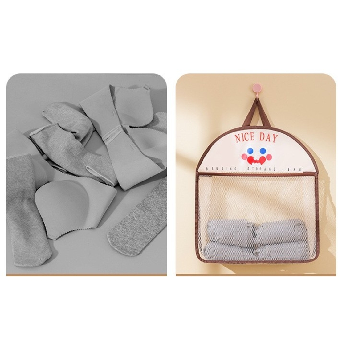 Geanta de Depozitare, Flippy, Tip Saculet, de Agatat, Multifunctionala, din Plasa, 40 x 10 x 44 cm, Maro