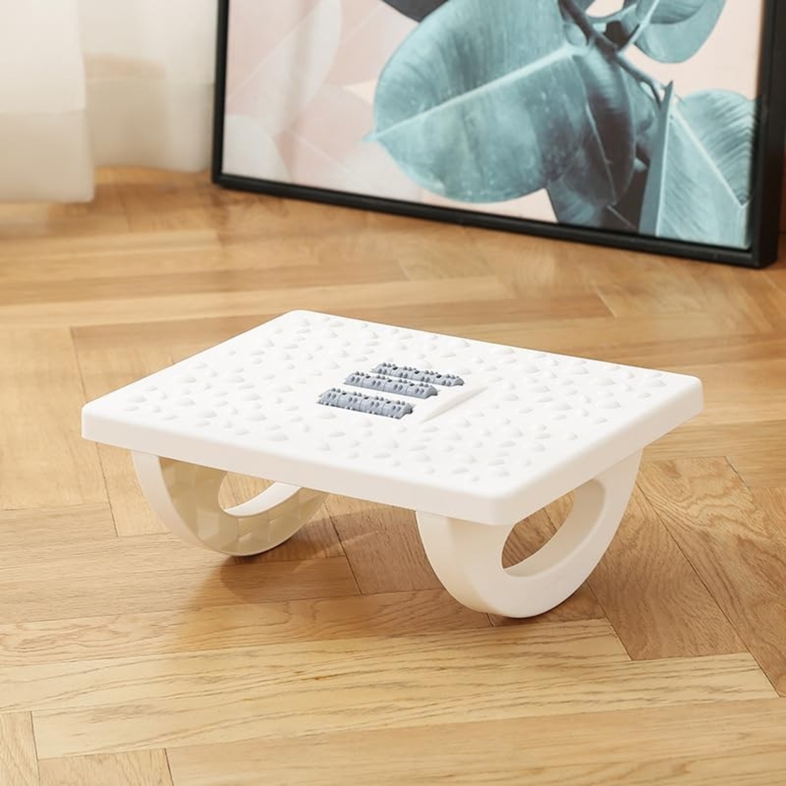 Suport Ergonimic pentru Picioare, Flippy, Plastic, cu Role de Masaj pentru Talpi, pentru Birou, Usor de Transportat, Detasabil, 33.5x24x12 cm, Alb