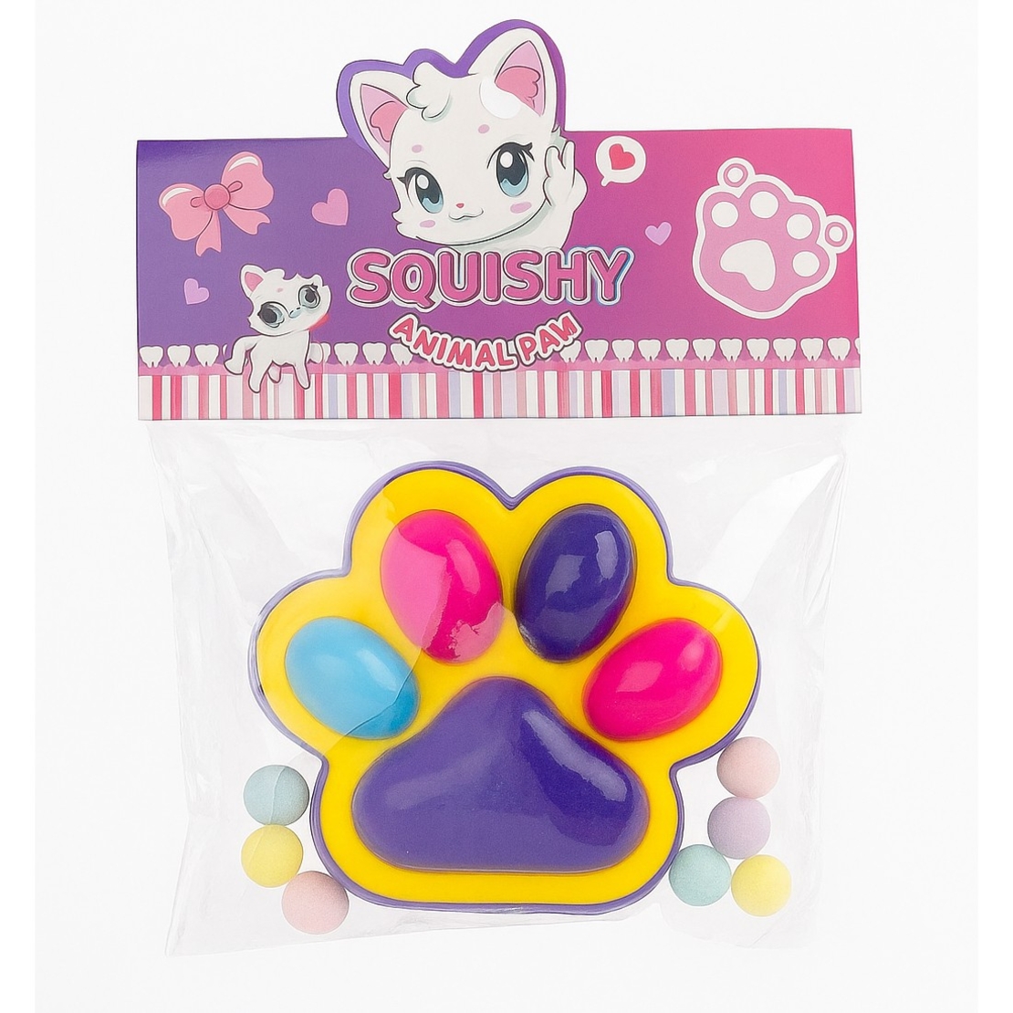 Jucarie Antistres Squishy, Flippy, Revenire Lenta, Model Labuta de Pisica, Squishy, BIG 12.5 x 10.5 cm, 220 g, Model 17, Mov Galben Rosu