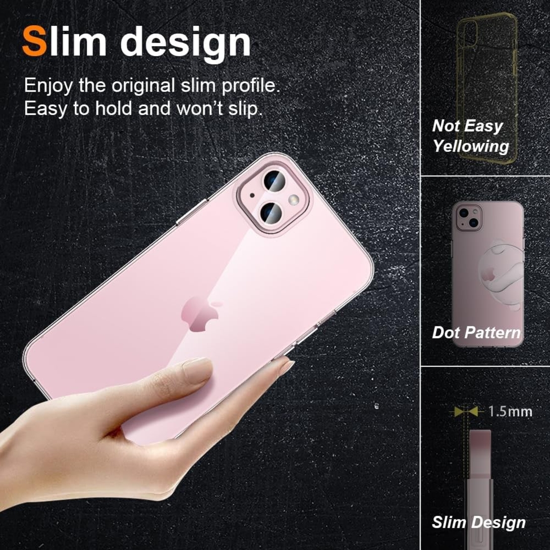 Husa de Protectie din Silicon, pentru Apple iPhone 15, PC, Antisoc, Rezistenta la Impact, Transparenta