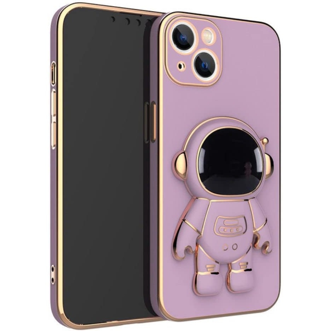 Husa de Protectie TPU 2in1, Flippy, pentru Apple iPhone 15, Astronaut cu Suport, Antisoc, Rezistenta la Impact, Protectie Camera, Mov