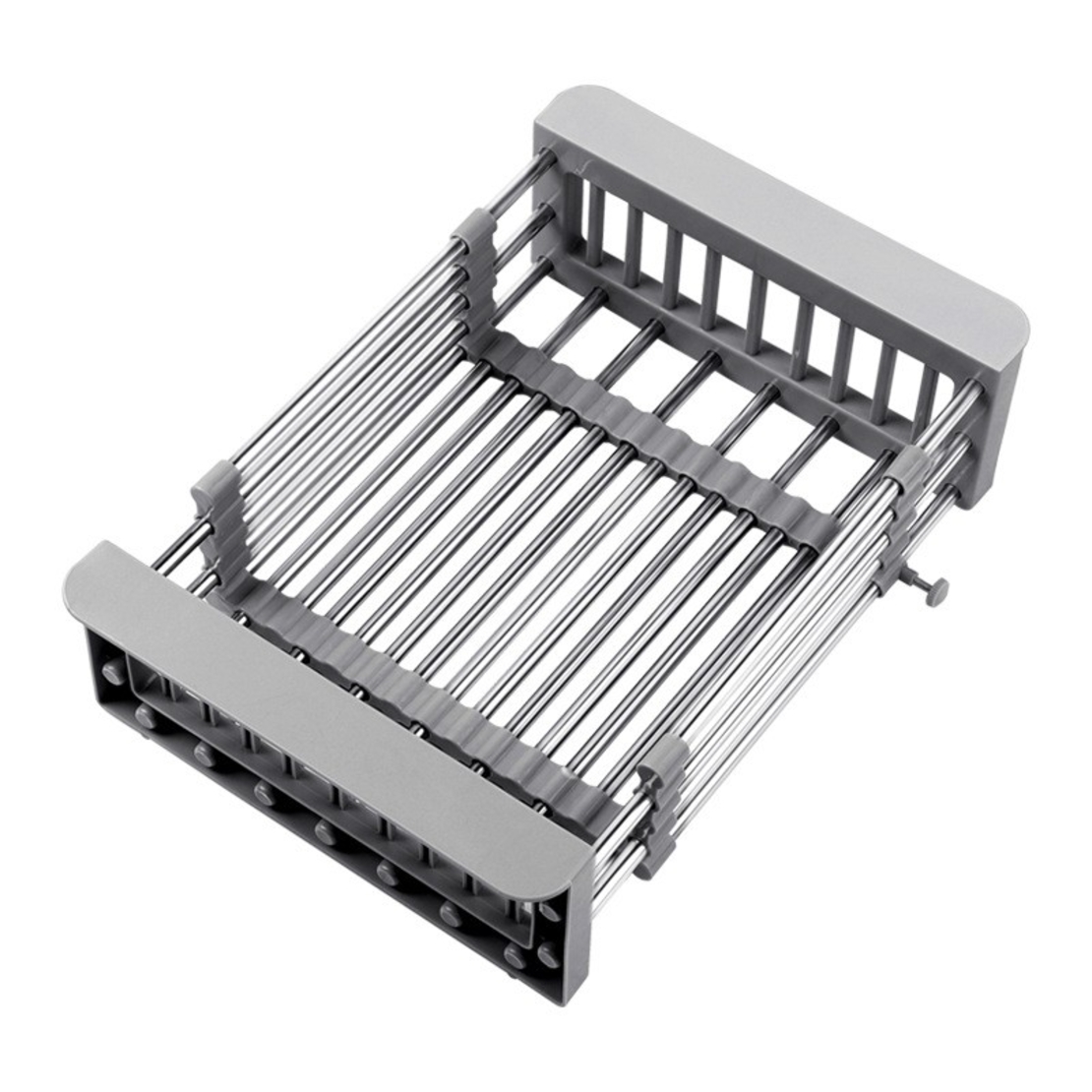 Suport Scurgere Extensibil pentru Bucatarie, Flippy, Uscator Vase din Otel Inoxidabil, Suport Tacamuri si Pahare, Suport pentru Fructe si Legume, 29 x 22 x 9.5 cm Gri