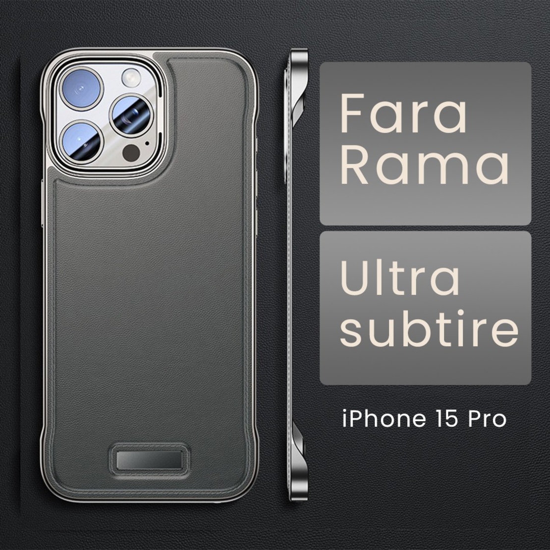 Husa pentru iPhone 15 Pro, husa de protectie pentru telefon, Flippy, Design Modern fara margini, Subtire, Gri