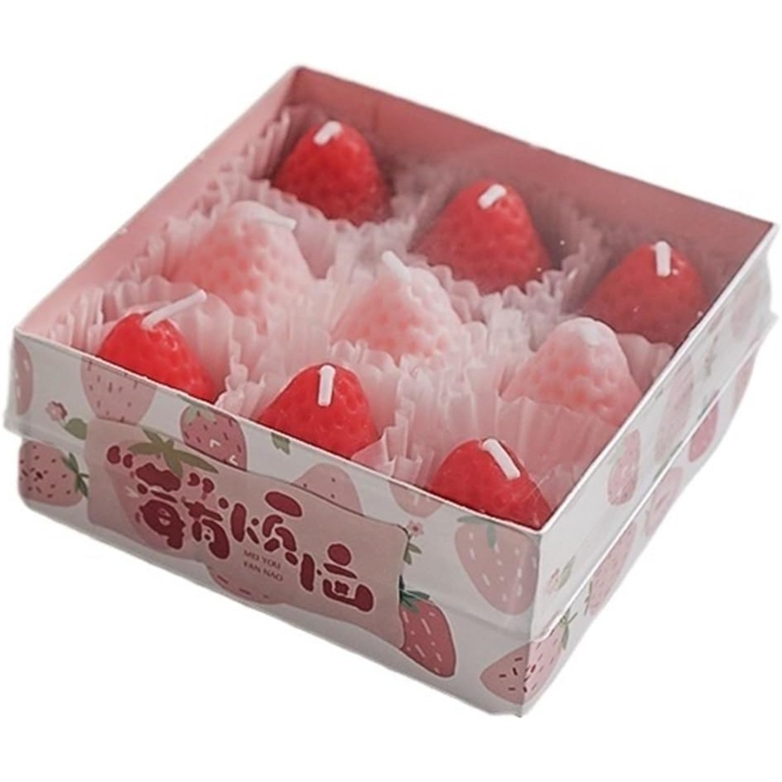 Set 9 Lumanari Parfumate, Flippy, Model Capsunici, Ardere 30 min, 117g, 9.3 x 9.3 x 3.8 cm, Roz/Rosu