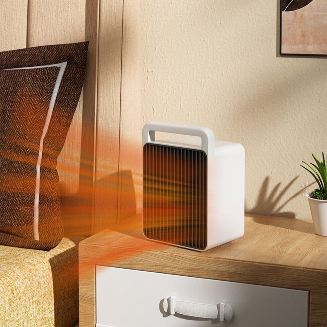 Mini Aeroterma, Flippy, Mini Radiator Electric, Putere 900 W, Buton cu 2 Trepte de Temperatura, Inchidere Automata, cu Maner de Prindere, 15x10.3x21 cm, Alb/ Negru