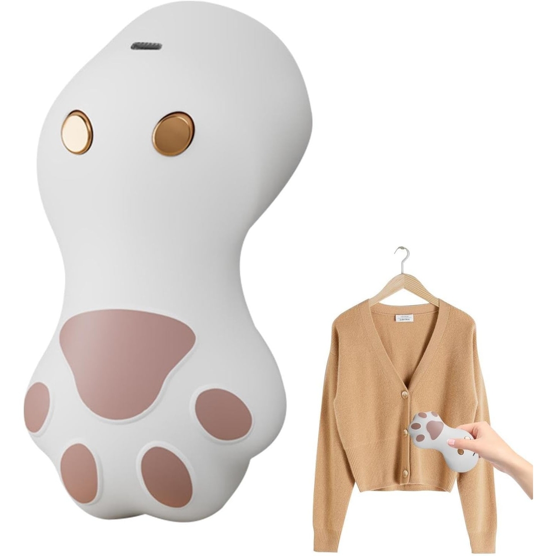 Aparat pentru Curatat Scame, Par Si Praf, Flippy, Pentru Diferite Tipuri De Material, Incarcare USB Type-C, Model Labuta de Pisica, 14x7x7.5 cm, Alb-Roz