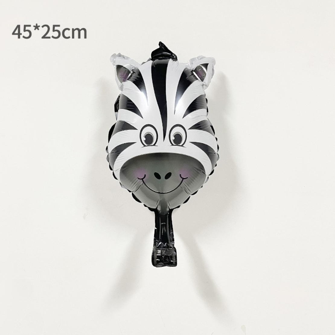 Balon din Folie Metalizata, Flippy, Mini Figurine Animalute, Model Zebra, Tematica Aniversare, 25x45 cm, Ambalaj Individual, Pai Inclus, Umflare cu Aer sau Heliu, Multicolor