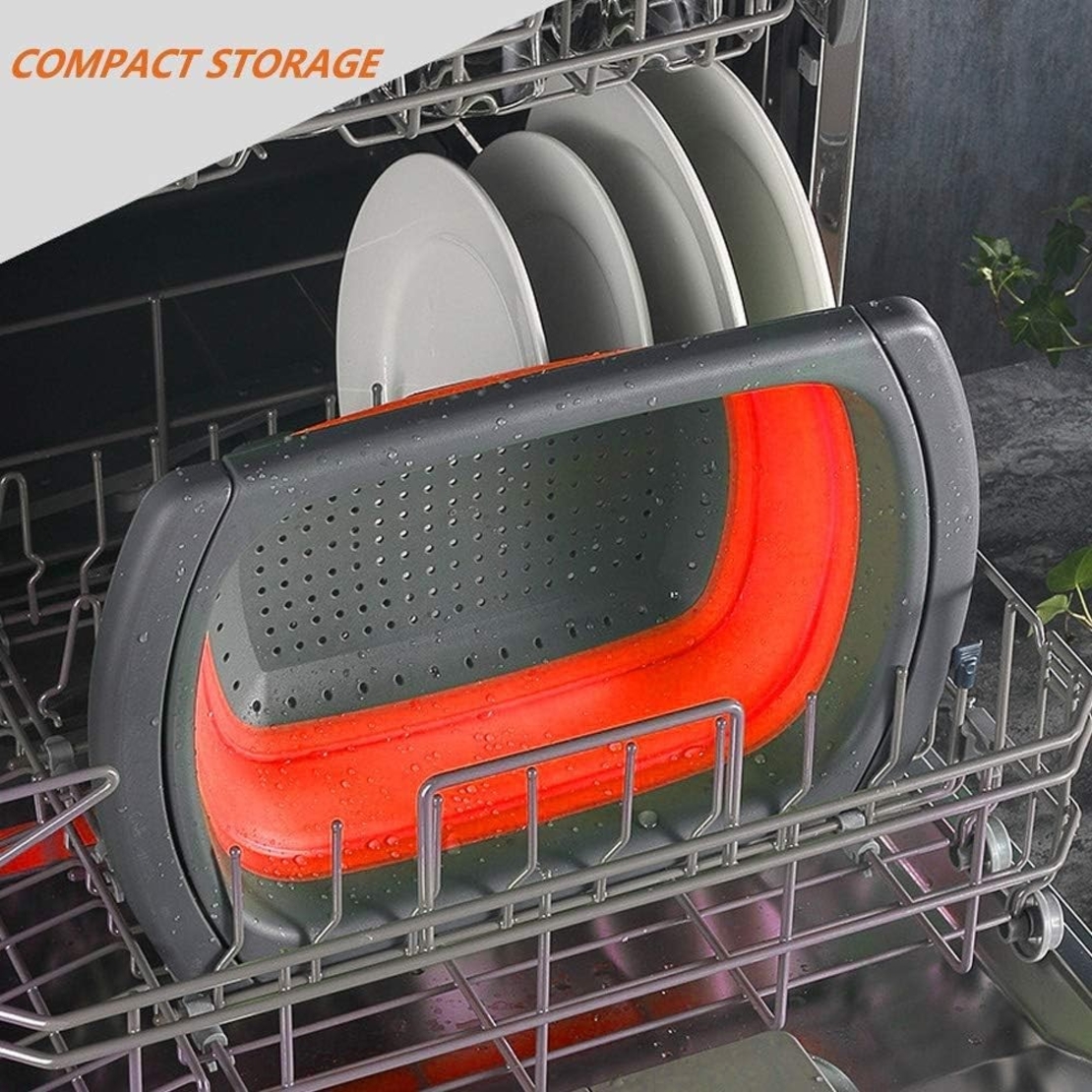 Cos de Scurgere Retractabil pentru Chiuveta, Flippy, cu Filtru, pentru Fructe si Legume, de Uz Casnic, 39x12 cm, Design Extensibil pana la 61 cm, cu Manere de Prindere, Rosu