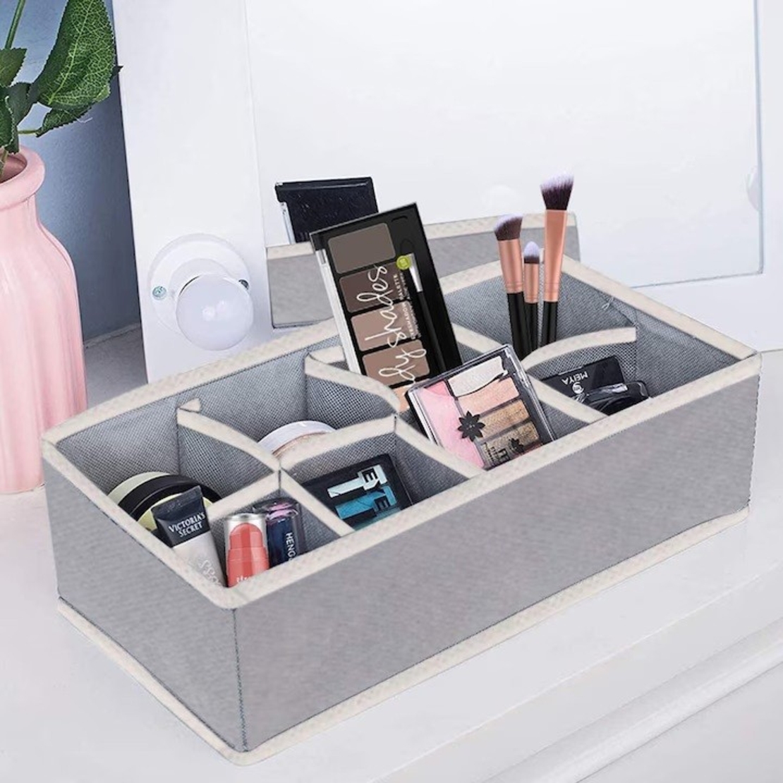 Cutie De Depozitare, Flippy, Pentru Lenjerie, Sosete Si Sutiene, Material Textil, 8 Compartimente, 32 x 16 x 10 cm, Culoare Gri