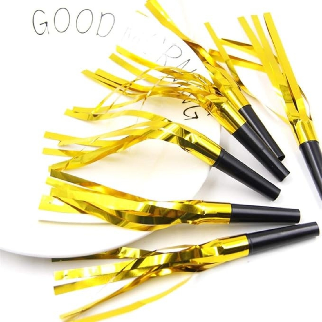 Set 6 Fluiere Party cu Franjuri, Flippy, din Plastic, Auriu