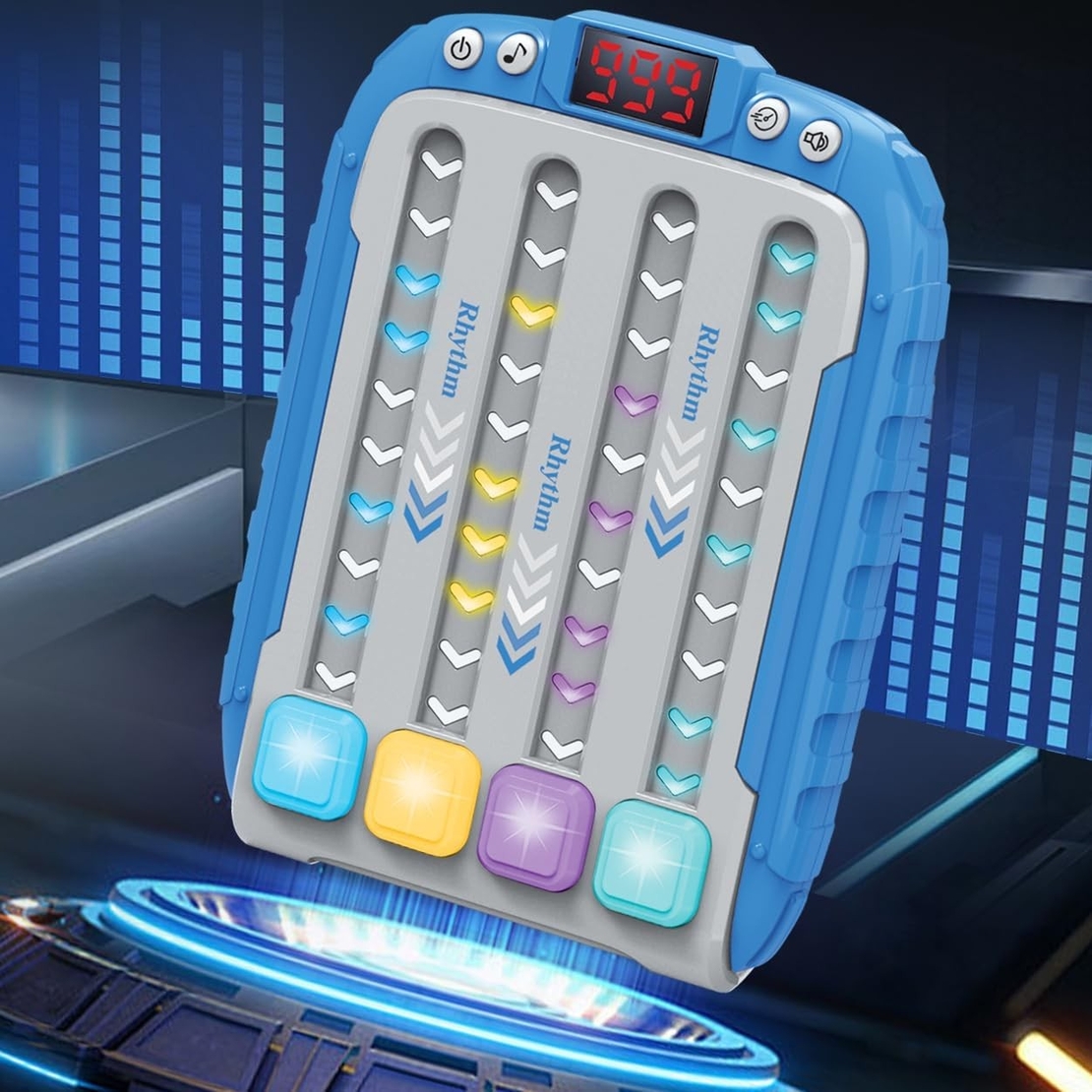 Jucarie Interactiva, Flippy, Joc Rhythm, +3 Ani, din ABS, 6 Niveluri, 15 x 3 x 11 cm, Functie Muzicala, Albastru