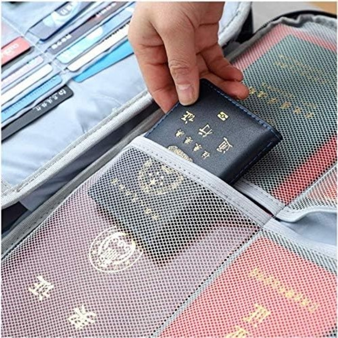 Geanta Flippy pentru Depozitare Acte si Documente, Facturi, Carduri, cu Cod de Securitate, 5 Compartimente, Impermeabila, 37 x 20 x 27 cm, Albastru