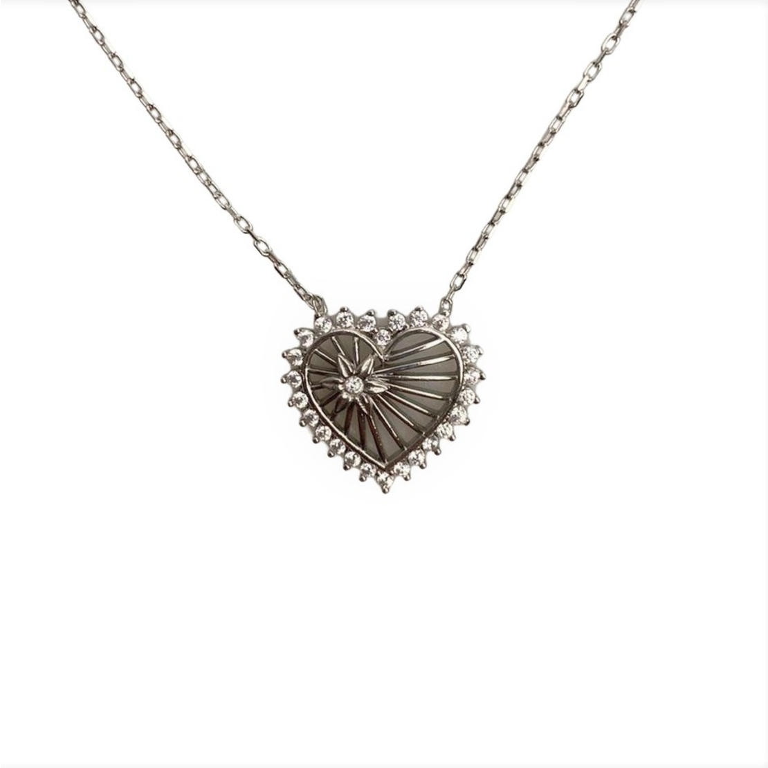 Colier Argint 925, Inima cu Floricica 42 cm