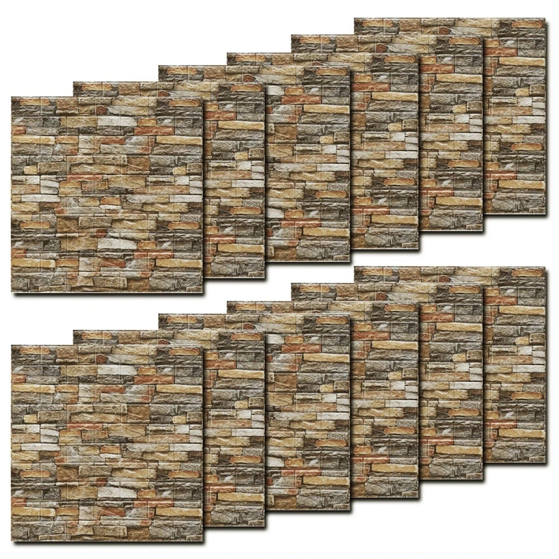 Set 10 Stickere de Perete, Flippy, Autoadezive, 70 x 77 cm, 2.5 mm Grosime, Suprafata Acoperita 5.3 mp, din PVC, Model Caramida, Roscat