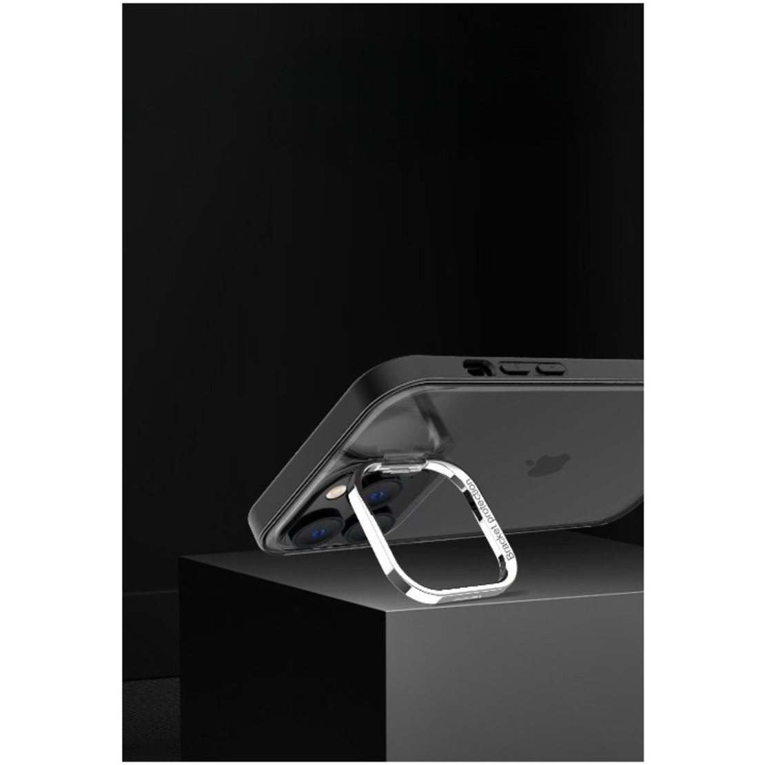 Husa de protectie pentru iPhone 14 Pro Max, cu suport metalic pentru camera, Bracket Series, Flippy, Protectie Antisoc, PC mat, silicon moale pe margini, Negru