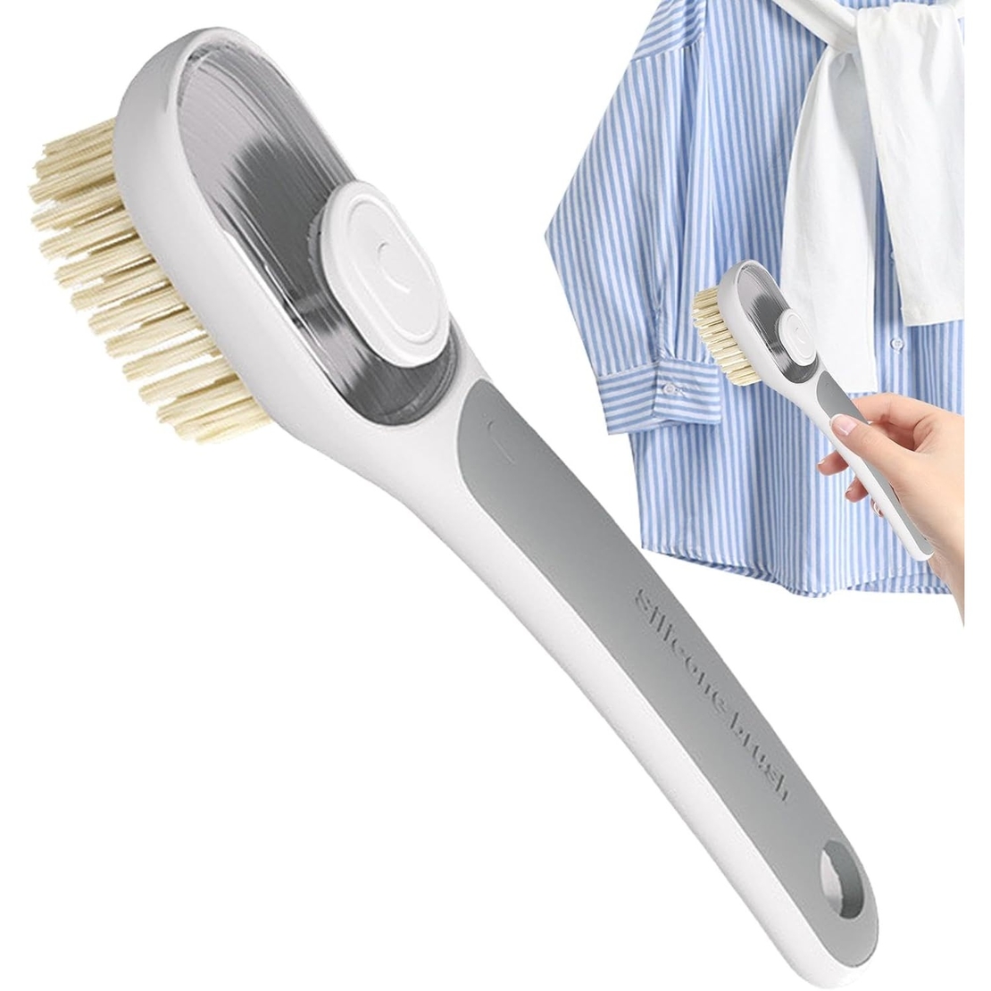 Perie Multifunctionala 2 in 1, Flippy, Perie Densa/Perie din Piele de Caprioara, cu Recipient Lichid, Maner Lung, 20.1x 4.3 x 5 cm, Gri