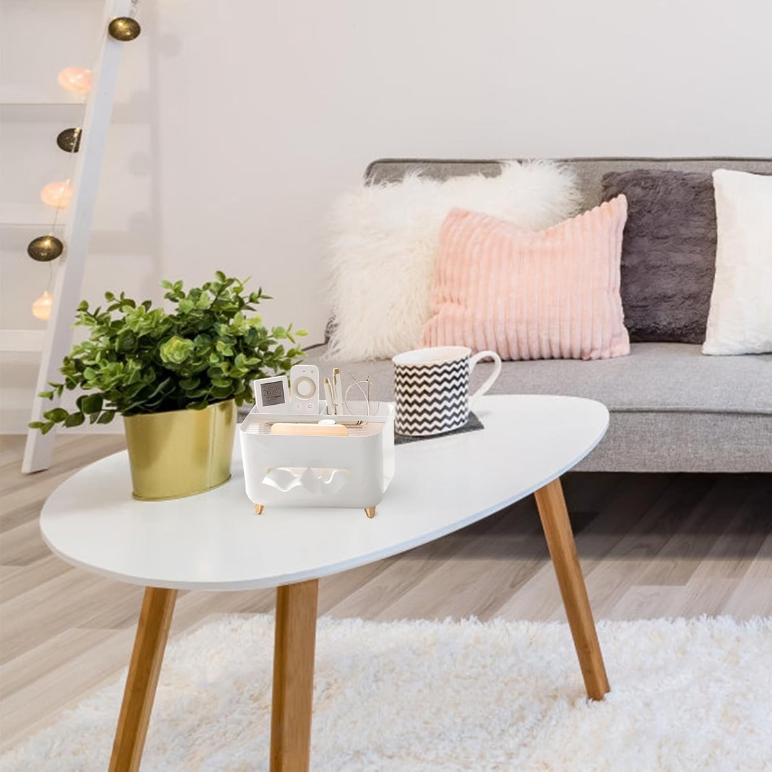 Suport pentru Servetele, Flippy, Cutie Multifunctionala, Design Minimalist, ABS, cu Suport pentru Obiectele Personale, pentru Birou, 21x15x13 cm, Alb