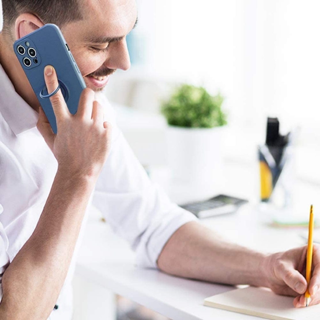 Husa protectie Flippy compatibila cu Samsung Galaxy A52 Liquid Silicone Ring cu suport rotativ Albastru deschis