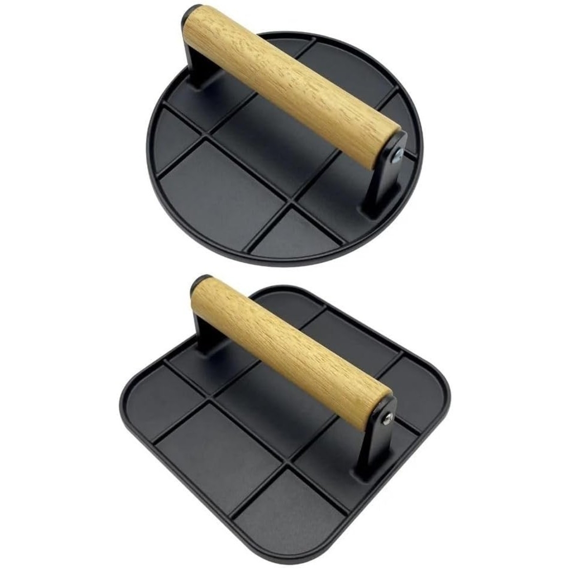 Presa Manuala pentru Carne, Flippy, din Aliaj de Aluminiu, Maner din Lemn, Presa pentru Burgeri, Usor de Curatat si Folosit, Rotunda, 16x16x6 cm, Neagra