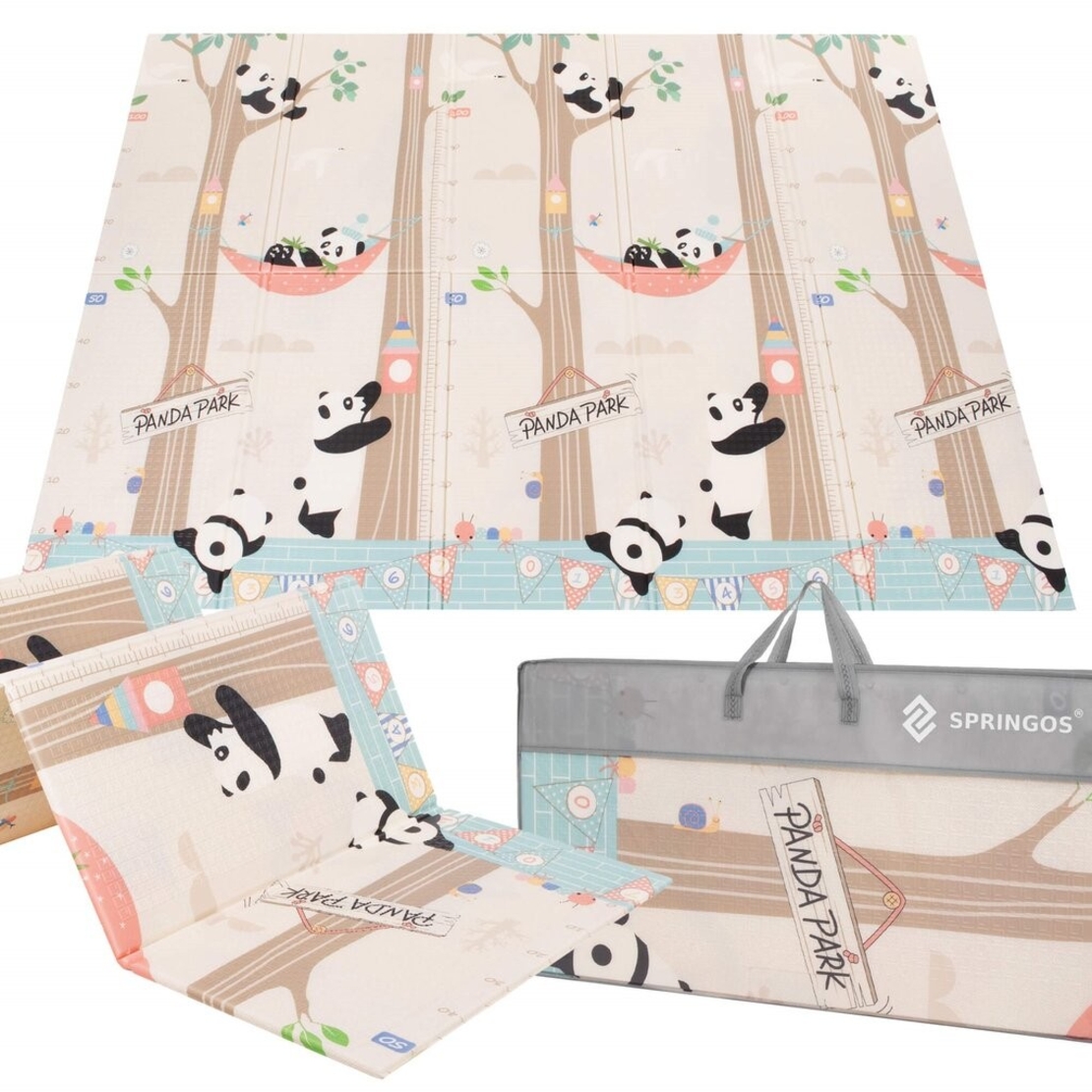 Covoras pentru Copii, Flippy, cu 2 Fete, Model Panda/Party, din XPE+PE, Impermeabil, Antiderapant, Protectie Termica, +3 Luni, Pliabil, 180 x 200 x 1 cm, Multicolor