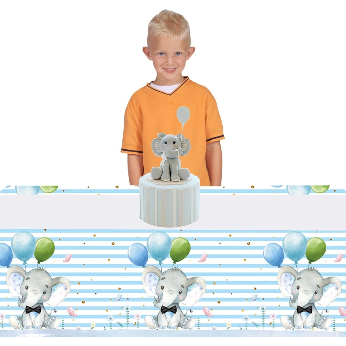 Fata de Masa, Flippy, din Plastic, Imprimeu Elefanti, 180 x 108 cm, Albastru